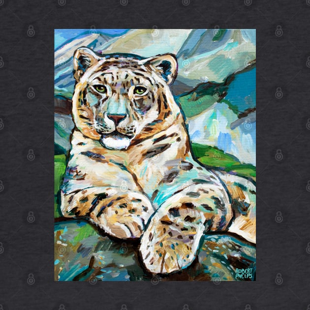 Colorful Snow Leopard Painting by Robert Phelps by RobertPhelpsArt